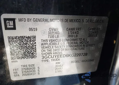 2019 Chevrolet Silverado 1500 Rst from USA, damaged, VIN 3GCUYEED6KG220728
